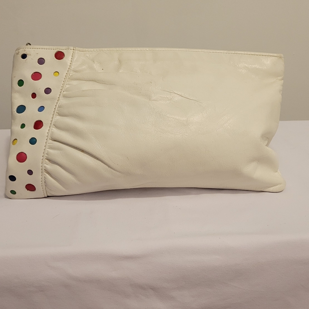 Stylish White Clutch with Colorful Accents